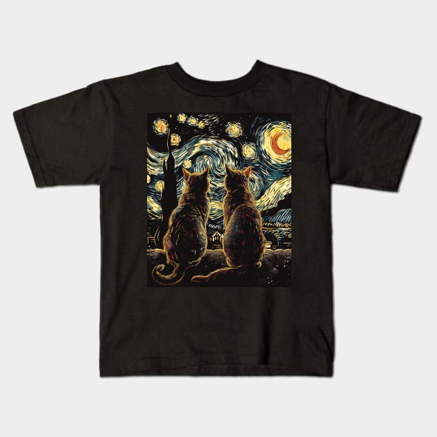 Cat Starry Night Luminescence Kids T-Shirt by xXYazzyChanArtsXx